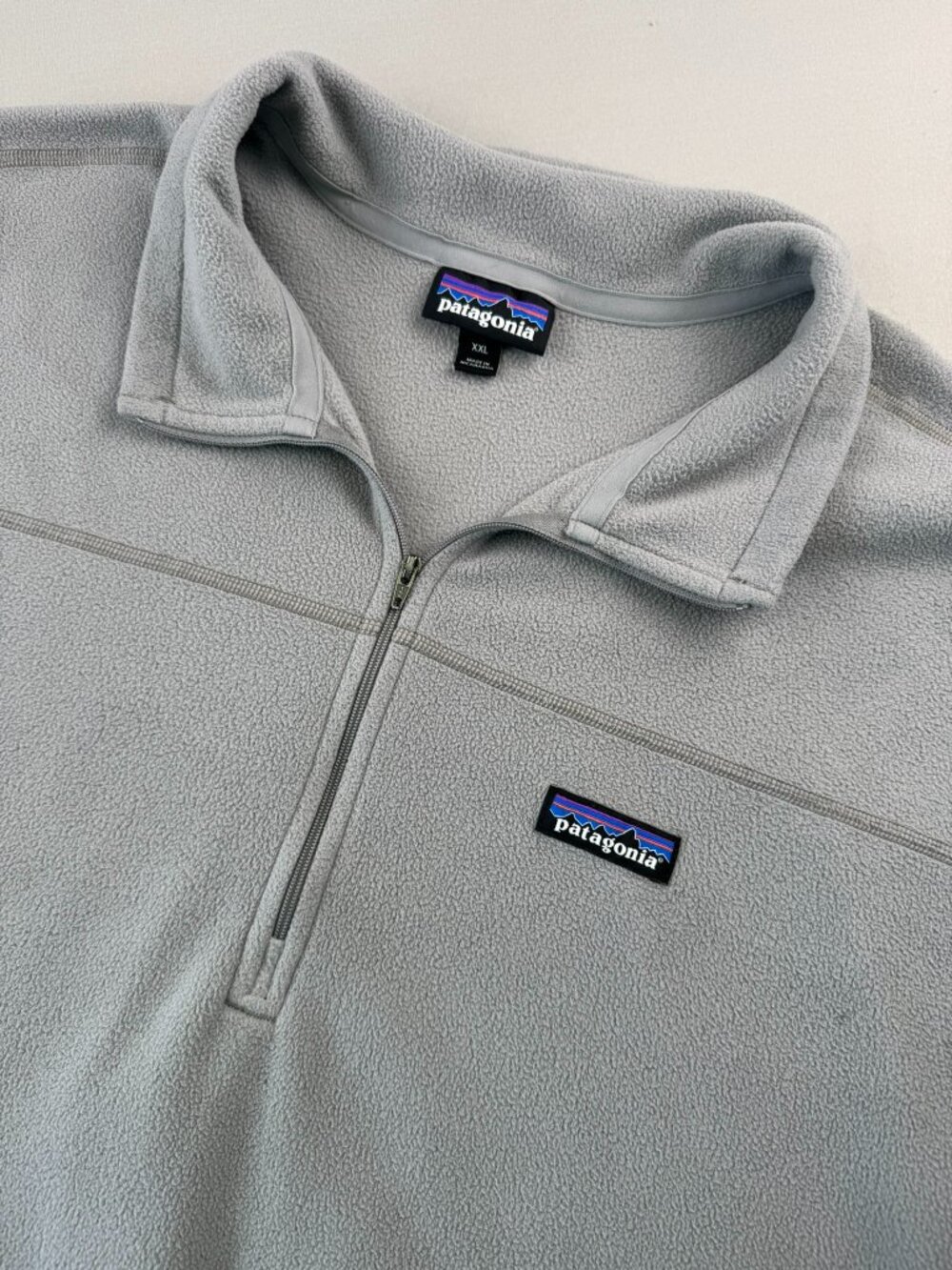 Patagonia Mens XXL Micro D 1/4 Zip Fleece Pullover Sleeve Gray Logo Warm Outdoor